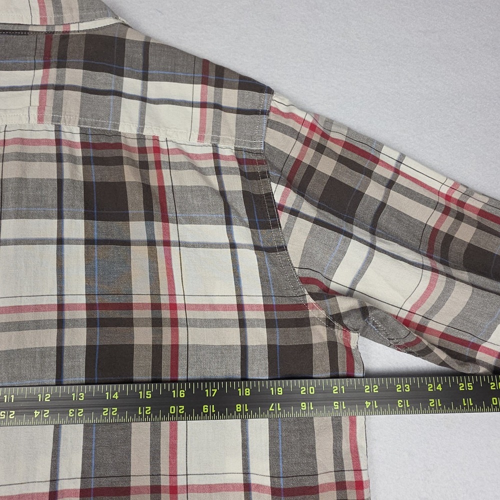 Wrangler‎ Men's Plaid Shirt M Brown Red Button Down 100% Cotton Western Thin - Picture 13 of 16